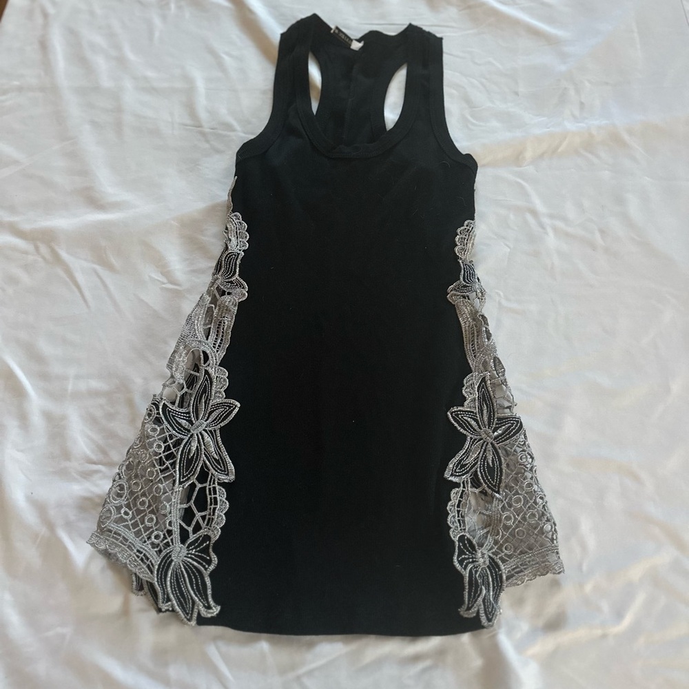 Double Zero Black tank with Silver Lace Accents